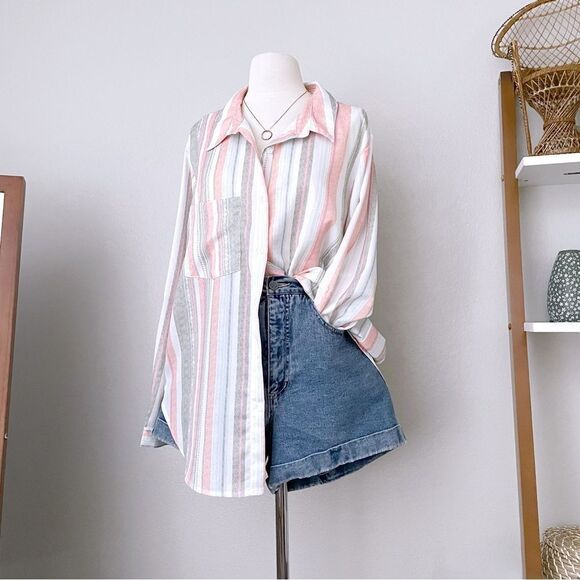 Unbranded Tops - Stripe Button Front Long Sleeve Top